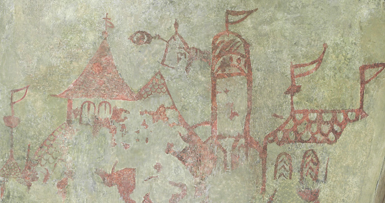 Wandmalerei Stadtsilhouette
in der Bohlenstube des Badehauses, wohl 16. Jh.